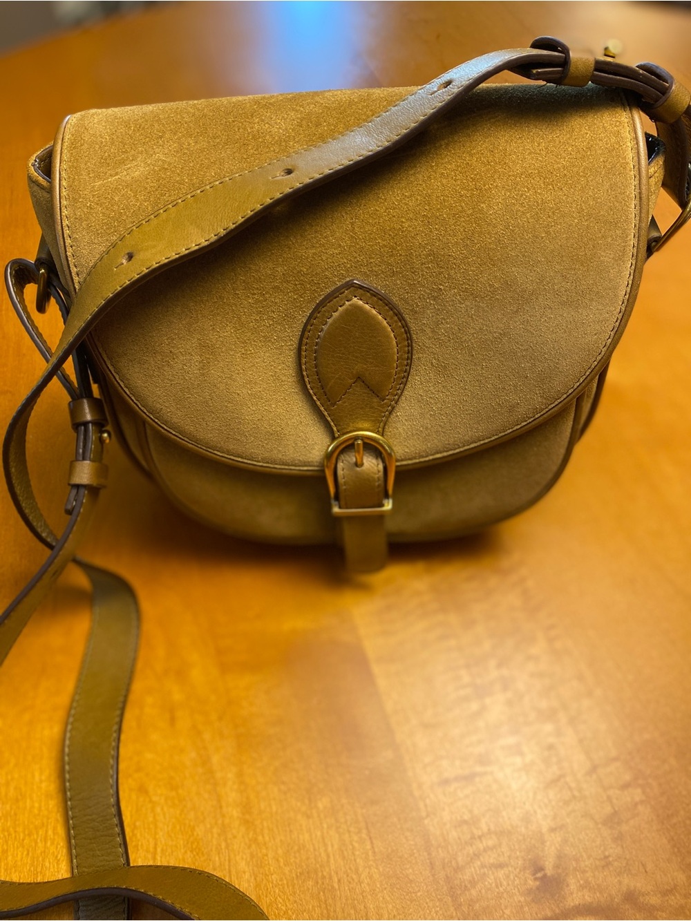 GERARD DAREL Classic real Suede leather Crossbody Bag in Olive Brown